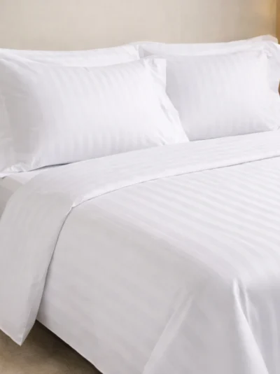 Queen Bedsheet 90x110 White Stripe With 2 pillowcases 20x30