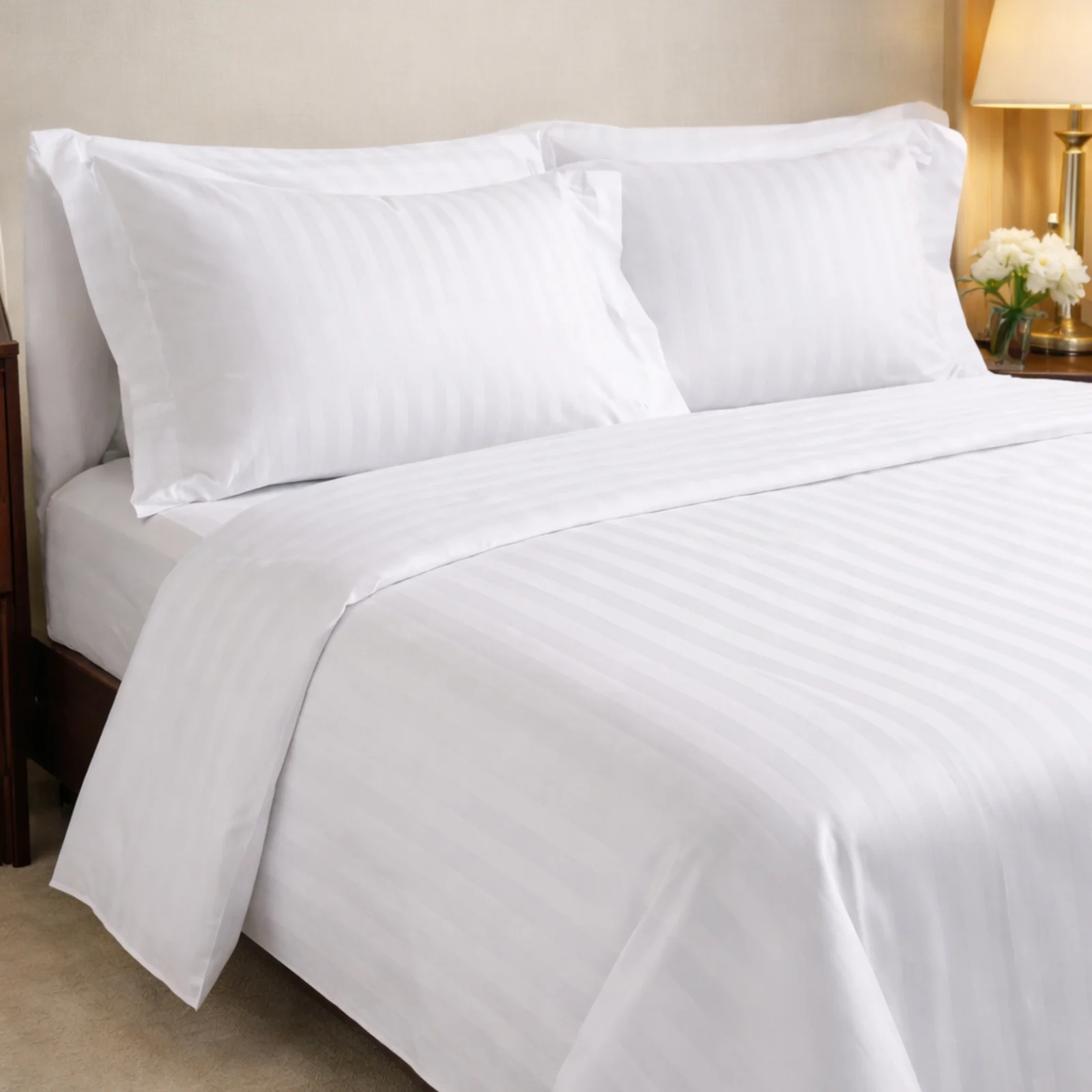 Queen Bedsheet 90x110 White Stripe With 2 pillowcases 20x30