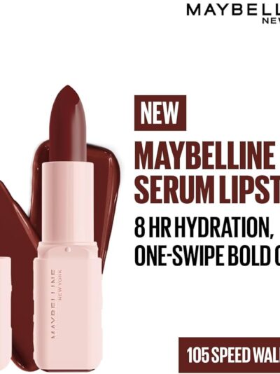 Maybelline New York Serum Lipstick (Satin) 8Hr weightless hydration, One-swipe bold color, Brown - 105 Speed Walk